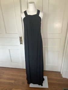 Theory Linen Blend Cris Cross Maxi Dress Womens Size 0/P Black Beach Minimalist - Picture 1 of 9