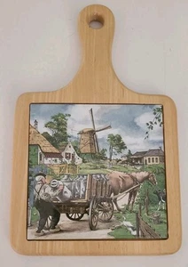 Planche à découper bois et carrelage fait main Hollande fromage fermier hollandais moulin à vent vintage - Photo 1/5