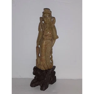 Vntg Chinese Soapstone Guanyin Carved Figurine on Base Statue AS IS. OBO - Picture 1 of 15