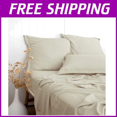 Soft & Breathable Beige Linen-Textured Sheets - Image 1 of 4