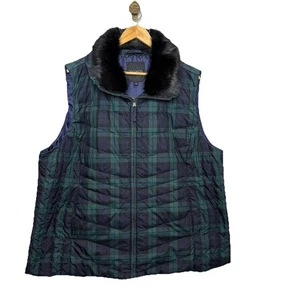 Chaleco Talbots para mujer 3X verde azul marino a cuadros cuello de piel sintética acolchado genuino nuevo con etiquetas - Imagen 1 de 6