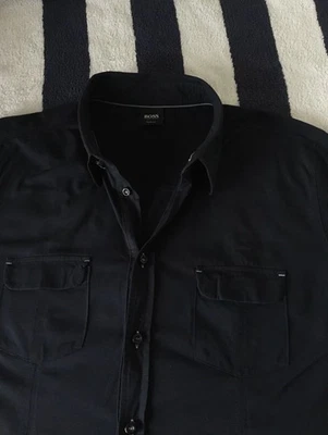 Men Hugo Boss Black Label ‘Ispra’ Slim Fit Short Sleeve Dark Blue Shirt In Large - Image 1 of 4