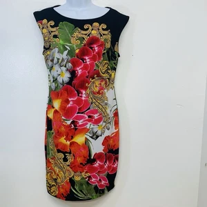 Cache Dress Medium Tropical Floral Sleeveless Sheath Stretch Knee Length Event - Picture 1 of 8