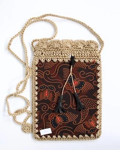 Batik Fabric Ethnic Print Crochet Small Crossbody Bag (#11) Handmade - Picture 1 of 3