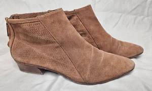 Aquatalia Ankle Boots Made In Italy Womens 7 Brown Tan Suede Zip Block Wood Heel - Picture 1 of 12