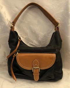 Giani Bernini Handbag, Black Genuine Leather w/ Camel Faux Leather Trim - Picture 1 of 14