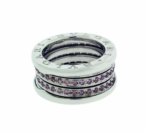 Bvlgari B.Zero1 4 Band 18K Gold Pave Pink Tourmaline Ring 51, USA 5.75 - Picture 1 of 4