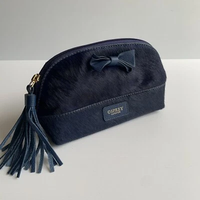 Osprey London Make-up Bag NEW cowhide navy blue bow tassel cute country clutch - Image 1 of 4