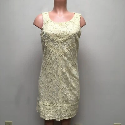 Champagne & Strawberry Womens Cream Floral Lace Lined Sleeveless Tank Dress 4 - Image 1 of 4