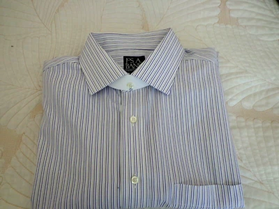 Camisa de vestir Jos A Bank Traveler’s Collection puño francés 16,5/34 rayas blancas Foto 1 de 4