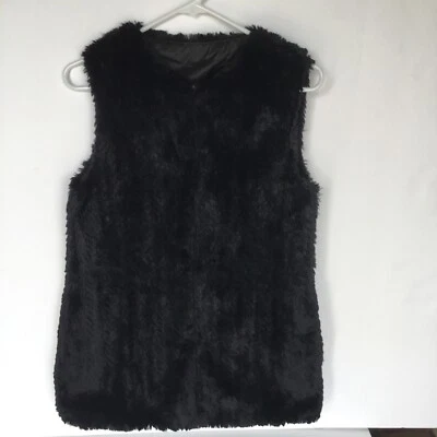 Betsey Johnson Womens Faux Fur Textured Sleeveless Open Vest Jacket Black SZ XS - Image 1 of 4
