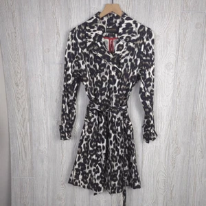 Dana Buchman Womens Size Small Trench Rain Coat Animal Print Belted Cream Black - Picture 1 of 11