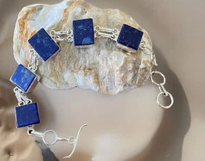 Lapis Lazuli Gemstone bracelet 20cm Long- 925 Sterling Silver Plated-New - Bild 1 von 5