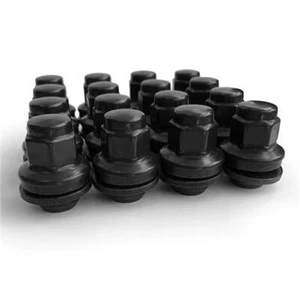 GENUINE JAGUAR BLACK Wheel Nuts M12X1.50 FLAT SEATED X 16 - XJ - Picture 1 of 2