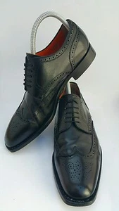 SANTONI Mens Black Leather Brogue Wingtip Oxfords Shoes 5403 US 11, UK 10 - Picture 1 of 12
