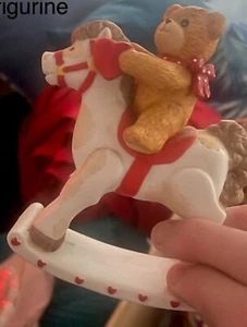 Enesco Lucy And Me - Porcelain Bear Riding Horse - Bisque Teddie 1982 Figurine - Picture 1 of 1