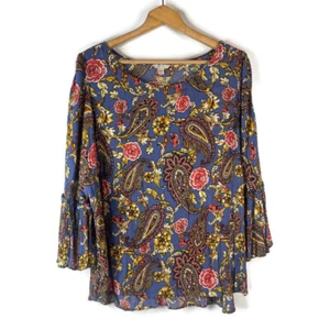 Cato Damen Bluse Top Größe 2X 18/20W Blau Paisley Blumenmuster Bauern Glockenärmel - Bild 1 von 9