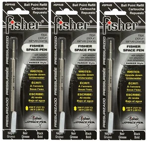 Fisher Space Pen Refills - Pack of 3 Black Bold Point Ballpoint Pen SPR4B - Picture 1 of 3