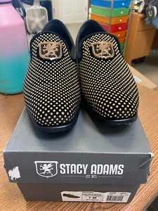 STACY ADAMS Swagger Studded Ornament Loafer Black Gold Mens 7 PRELOVED! - Picture 1 of 9