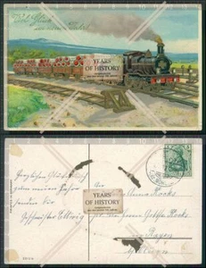 Foto AK Dampflokomotive Münzrollen Geld auf Wagen Kleeblätter Bahnhof 1912 ge - Bild 1 von 1