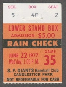 1977 SAN FRANCISCO GIANTS vs Chicago Cubs Ticket Stub 6/22/77 SUTTER SAVE - Picture 1 of 1