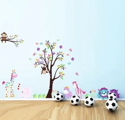 AU Removable Vinyl Nursery Baby Room Wall Art Decal Stickers Tree Safari Animals - image 1 of 4