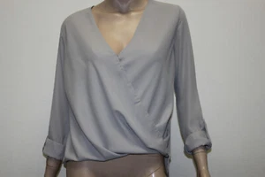 Saks Five Ave Damen Bluse vorne gekreuzt Langarm Polyester grau 49,99 $ - Bild 1 von 11