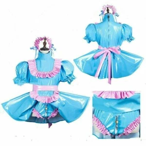 Vestido de PVC azul bloqueable de criada francesa Sissy disfraz hecho a medida - Imagen 1 de 2