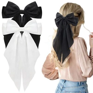 2Pcs Big Satin Layered Hair Bows for Women Girls 8 Inch Barrette Hair Clip Bl... - Picture 1 of 6