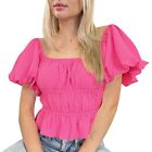 Women's Summer Tee Off Shoulder With Soft Ruffled Lantern Sleeve Solid Color