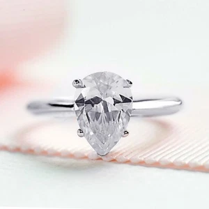 14K Oro Blanco Chapado 3 CT Corte Pera Imitación Diamantes Solitario Compromiso - Imagen 1 de 14