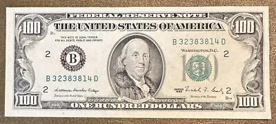 Series 1988 US One Hundred Dollar Bill $100 New York ~ B 32383814 D Uncirculated - Image 1 of 4