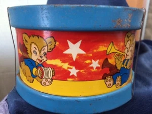 OHIO ART Children's Tin Litho Toy Drum Bears  Vintage - Picture 1 of 11