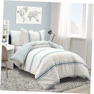 Farmhouse Stripe Reversible Cotton Cover Set, 2 Piece Set - Twin XL Blue Duvet - Picture 1 of 8