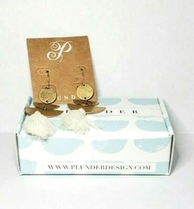 Plunder Design Mercy Earrings Gold with White Tassel 3" Drop Retired BRAND NEW!! - Picture 1 of 12