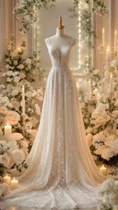 Vestidos de novia vintage ligeros champán tren barrido apliques de encaje vestidos de novia - Imagen 1 de 8