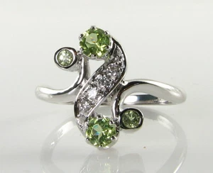 9k 9CT WHITE GOLD PERIDOT DIAMOND ART DECO INS FLORAL CLEF RING FREE RESIZE - Picture 1 of 5
