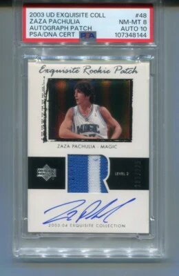 2003-04 Exquisite Collection Zaza Pachulia Rookie Patch Auto /225 PSA 8 10 Auto - Image 1 of 2