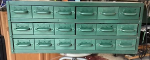 Vintage Metal 18 Drawer Index Card Cabinet Green Industrial - Picture 1 of 6