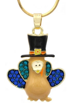 Pavo Peregrino Sombrero Colgante Collar Otoño Acción de Gracias Joyería Foto 1 de 3