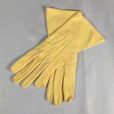 Guantes de nailon/algodón amarillo brillante vintage años 50 para dama talla pequeña/mediana Foto 1 de 4