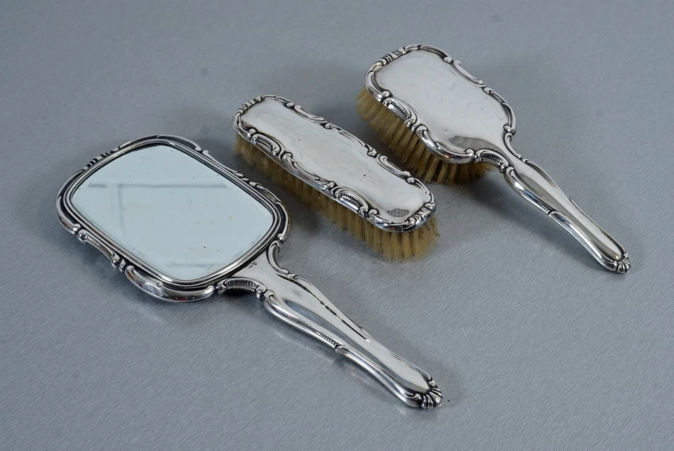 Spazzola per scarpe a specchio in argento 835 spazzola per vestiti Hermann Ba... - Immagine 1 di 4