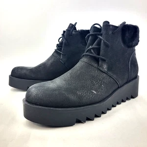Eileen Fisher Women's Kenille Genuine Shearling Trim Wedge Bootie Black Size 8 - Picture 1 of 11