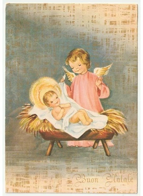 1974 Tarjeta De Felicitación De Feliz Navidad Ángel Jesús Niño Pesebre - Imagen 1 de 2