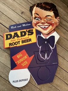 ORIGINAL VINTAGE 1950'S DAD'S ROOT BEER SODA POP BOTTLE TOPPER SIGN DISPLAY NOS - Picture 1 of 9