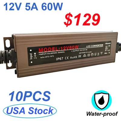 DC 12V Transformer IP67 Waterproof Power Supply 5A 60W Adapter For Led Strip  - Image 1 of 4