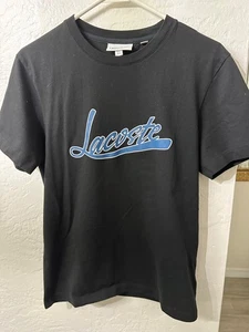 Lacoste Black Crewneck T-Shirt Regular Fit Blue Script Logo Short Sleeves Small - Picture 1 of 7