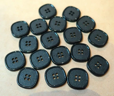 18 VINTAGE SQUARE BLACK 4-HOLE FLAT BUTTONS 17mm UNUSED - Image 1 of 4