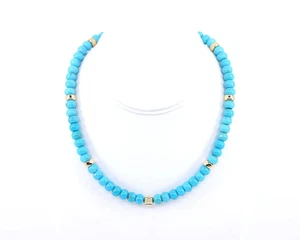Gold Filled Sleeping Beauty Turquoise Necklace 8mm | Robin’s Egg Blue Beads - Picture 1 of 4