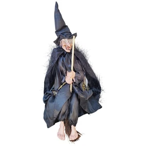 Halloween Sonic Witch Animated Prop Decoration Black Spiderweb Broom Glowing Eye - Picture 1 of 6
